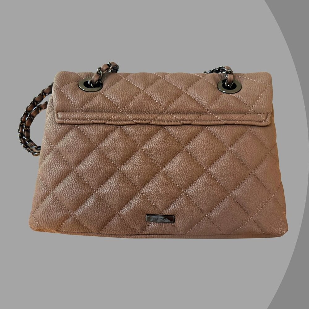 ALDO Tan Quilted Chain Shoulder Bag Handbag, Chanel Style - Picture 3 of 5